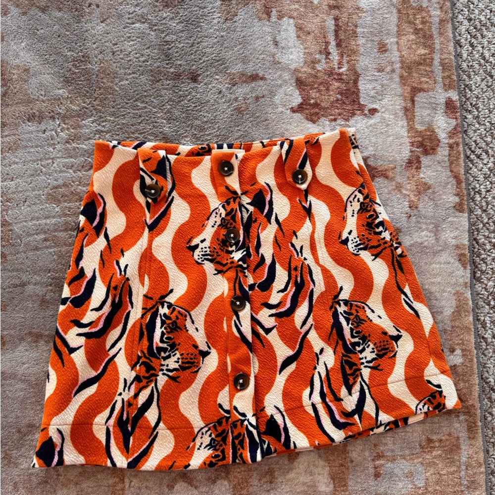 Anthropologie Orange and Black Tiger Print Mini Skirt